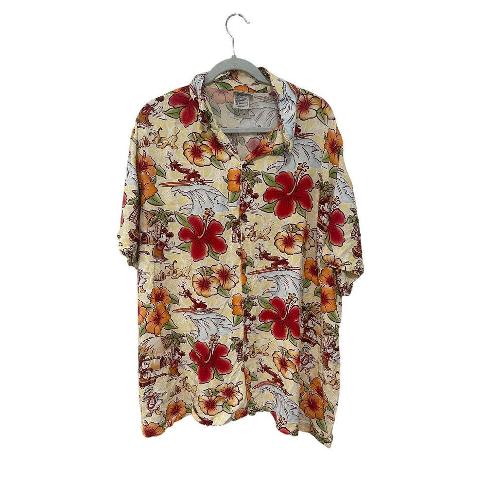 Disney Parks Mickey Pluto Donald Hawaiian Button Down Shirt Size XXL